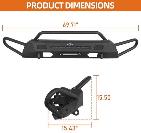 Hooke Road 3rd Gen Tacoma Front Bumper Tube Bull Bar for 2016-2023 Toyota Tacoma, Steel Stubby Bumper with Winch Mount, Grille Guard, LED Light Bar in Kuwait
