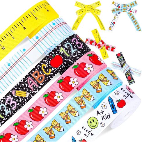 الحوت 6 لفات العودة إلى المدرسة أشرطة Grosgrain 7/8 "30 ياردة النسيج الحرفية الشريط تكوين دفتر حاكم قلم رصاص القوس التفاح الشريط لإكليل القوس هدية التفاف ديكور الحفلات in Kuwait