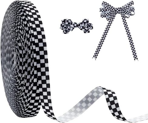 PH PandaHall 25 ياردة شريط متقلب أسود أبيض شريط قطني 3/8 بوصة واسعة منقوشة أشرطة Grosgrain تحقق من نمط شرائط زخرفية لتغليف الهدايا عيد الميلاد المنزل أقواس الشعر DIY الحرفية in Kuwait