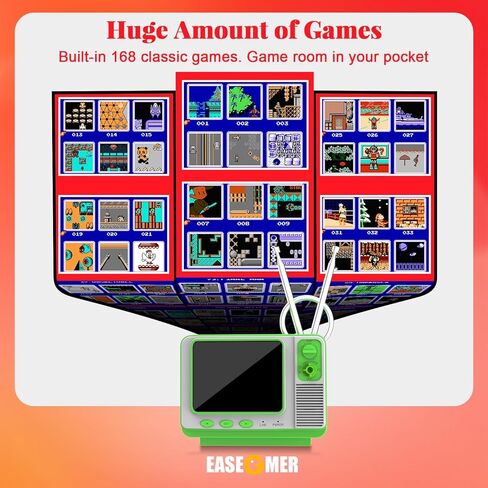 وحدة تحكم ألعاب محمولة باليد EASEGMER مع 168 لعبة كلاسيكية، طراز تلفزيون صغير، شاشة 3.0 بوصة، مخرج AV، دعم لاعبين، بطارية قابلة لإعادة الشحن للأطفال من سن 4 إلى 12 عامًا in Kuwait