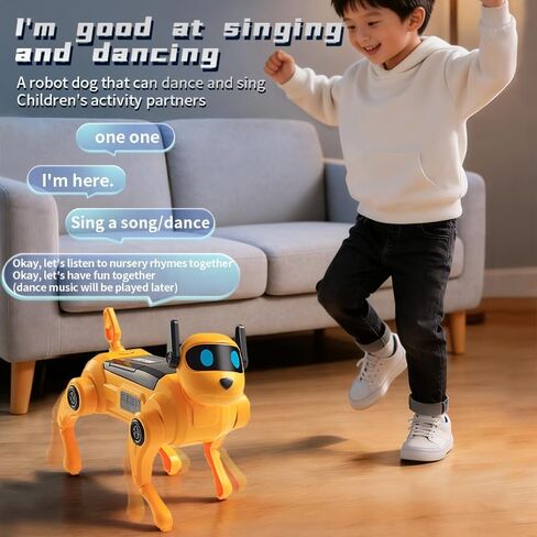 Robot Dog, 2026 New AI Voice Command, 13 Fun Interactive Functions Intelligent Programmable Kids Robotic Puppy, DIY Assembly, Singing Dancing Walking Robot Dog Toy, Yellow in Kuwait