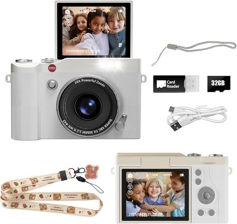 Kids Digital Camera 64MP 1080P 2.4" Flip Screen 32GB SD Card Camera for Kids Girls Toys 3-12 Year Old Girl Gifts in Saudi Arabia