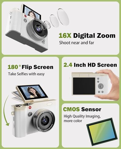 Kids Digital Camera 64MP 1080P 2.4" Flip Screen 32GB SD Card Camera for Kids Girls Toys 3-12 Year Old Girl Gifts in Saudi Arabia