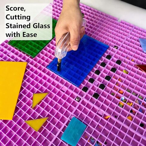 12"x12"Stained Glass Cutting Mat, with Rubber Pads, Breaker Ball & Non-Slip Grip Rings, Modular Stained Glass Grid Mat (Purple-1 Pack) in Saudi Arabia