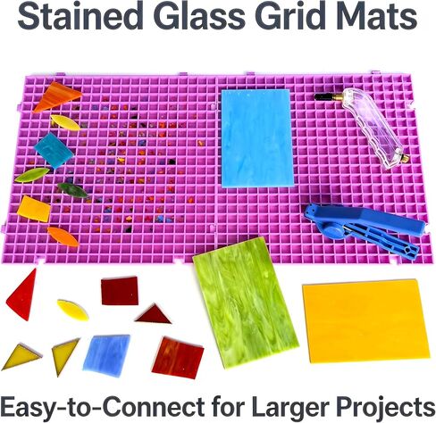 12"x12"Stained Glass Cutting Mat, with Rubber Pads, Breaker Ball & Non-Slip Grip Rings, Modular Stained Glass Grid Mat (Purple-1 Pack) in Saudi Arabia