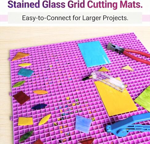 12"x12"Stained Glass Cutting Mat, with Rubber Pads, Breaker Ball & Non-Slip Grip Rings, Modular Stained Glass Grid Mat (Purple-1 Pack) in Saudi Arabia