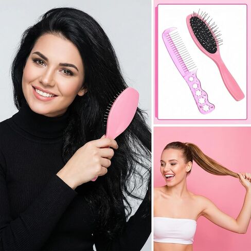 مجموعة فرش شعر مستعار للدمية مكونة من قطعتين، إبرة من الفولاذ المقاوم للصدأ وفرش فك تشابك الشعر من النايلون مع مشط واسع الأسنان، أدوات تصفيف احترافية للدمى مقاس 18 بوصة، شعر مستعار صناعي، وصلات شعر، ألعاب للفتيات (وردي) in Kuwait