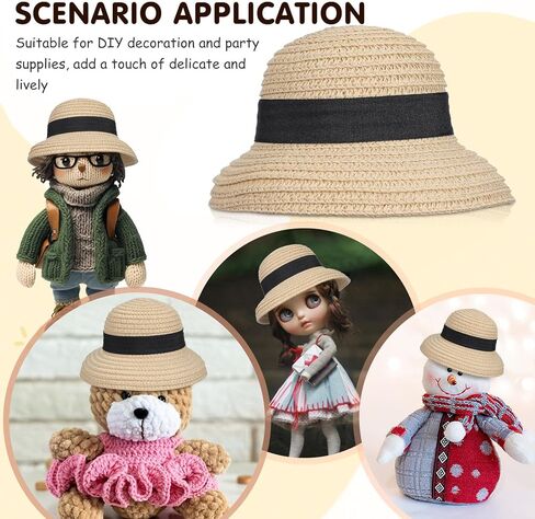 Totority Mini Straw Hat for Crafts - Miniature Sombrero for Pets & Dolls - Natural Weave Tiny Hat for DIY Party Decorations, Fairy Gardens & Dolls House Accessories - 5. 5",Beige in Saudi Arabia