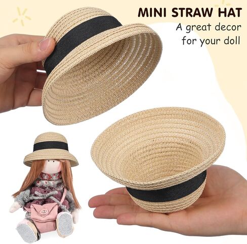 Totority Mini Straw Hat for Crafts - Miniature Sombrero for Pets & Dolls - Natural Weave Tiny Hat for DIY Party Decorations, Fairy Gardens & Dolls House Accessories - 5. 5",Beige in Saudi Arabia