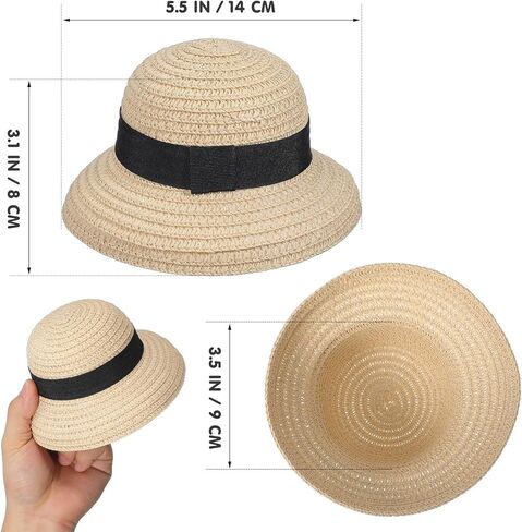 Totority Mini Straw Hat for Crafts - Miniature Sombrero for Pets & Dolls - Natural Weave Tiny Hat for DIY Party Decorations, Fairy Gardens & Dolls House Accessories - 5. 5",Beige in Saudi Arabia