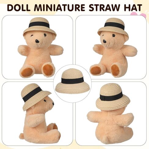 Totority Mini Straw Hat for Crafts - Miniature Sombrero for Pets & Dolls - Natural Weave Tiny Hat for DIY Party Decorations, Fairy Gardens & Dolls House Accessories - 5. 5",Beige in Saudi Arabia