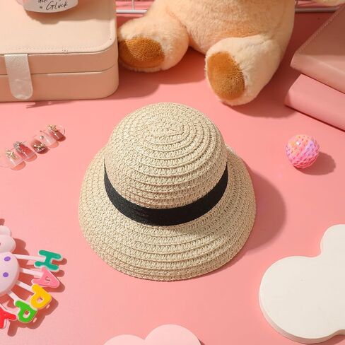 Totority Mini Straw Hat for Crafts - Miniature Sombrero for Pets & Dolls - Natural Weave Tiny Hat for DIY Party Decorations, Fairy Gardens & Dolls House Accessories - 5. 5",Beige in Saudi Arabia