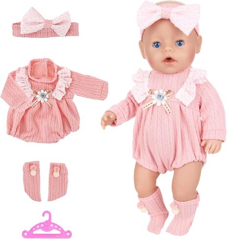 14-18 Inch Reborn Baby Doll Clothes,4pcs Doll Clothes and Accessories Set Include Jumpsuit Headband Socks and Hanger, Baby Doll Clothes Christmas Birthday for Kids in Saudi Arabia