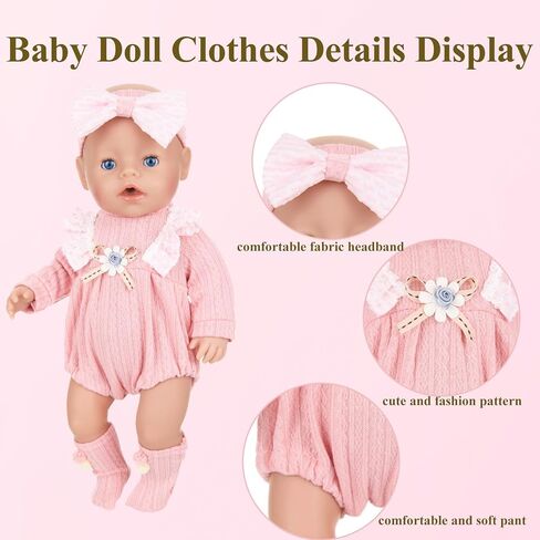 14-18 Inch Reborn Baby Doll Clothes,4pcs Doll Clothes and Accessories Set Include Jumpsuit Headband Socks and Hanger, Baby Doll Clothes Christmas Birthday for Kids in Saudi Arabia