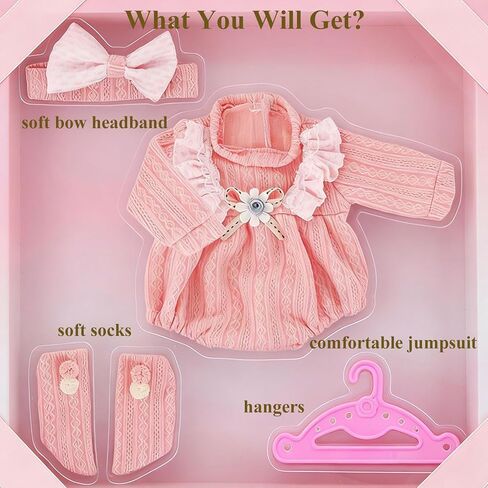 14-18 Inch Reborn Baby Doll Clothes,4pcs Doll Clothes and Accessories Set Include Jumpsuit Headband Socks and Hanger, Baby Doll Clothes Christmas Birthday for Kids in Saudi Arabia