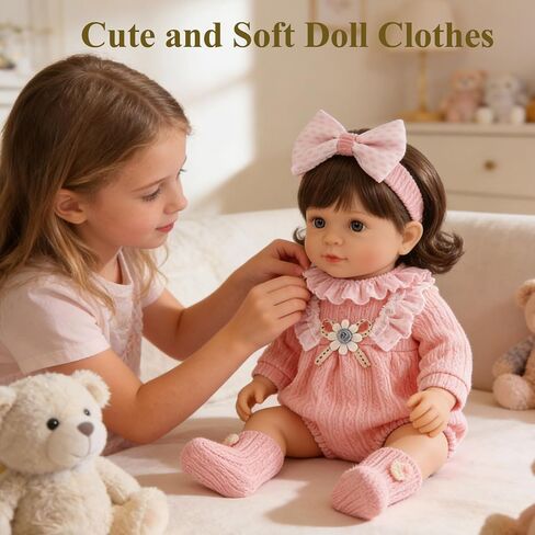 14-18 Inch Reborn Baby Doll Clothes,4pcs Doll Clothes and Accessories Set Include Jumpsuit Headband Socks and Hanger, Baby Doll Clothes Christmas Birthday for Kids in Saudi Arabia
