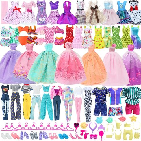 50pcs Doll Clothes and Accessories Including 2 Gowns 5 Short Dresses 2 Swimsuits 3 Tops and Trousers 10 Shoes 10 Hangers and 18 Accessories for 11.5 Inch Doll (No Dolls) in Saudi Arabia