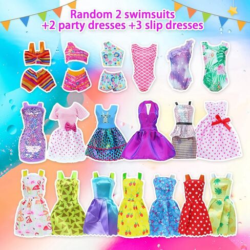 50pcs Doll Clothes and Accessories Including 2 Gowns 5 Short Dresses 2 Swimsuits 3 Tops and Trousers 10 Shoes 10 Hangers and 18 Accessories for 11.5 Inch Doll (No Dolls) in Saudi Arabia