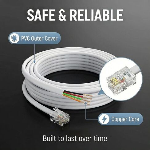 Phone Extension Cord 25 FT Long Phone Cable Line Wire, with Standard RJ11 Plug andIncludes Telephone Inline Coupler RJ11 Splitter and 20 Cable Clip Holders, White in Saudi Arabia