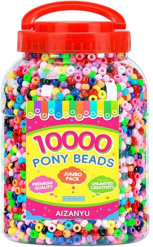 Pony Beads Bulk 10000+ Multi-Colored Beads for Making Bracelets Jewelry Hair Braiding,DIY Kandi Crafts Key Chains and Ornaments Decorations Boxed in Saudi Arabia