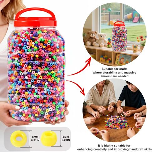 Pony Beads Bulk 10000+ Multi-Colored Beads for Making Bracelets Jewelry Hair Braiding,DIY Kandi Crafts Key Chains and Ornaments Decorations Boxed in Saudi Arabia