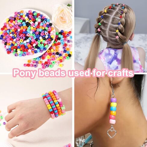 Pony Beads Bulk 10000+ Multi-Colored Beads for Making Bracelets Jewelry Hair Braiding,DIY Kandi Crafts Key Chains and Ornaments Decorations Boxed in Saudi Arabia
