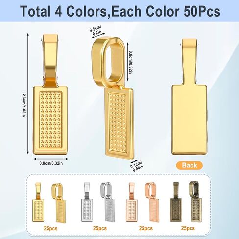 100 Pcs Bails for Jewelry Making, 4 Colors Flat Pad Bail Pendant Connectors Hanger Rectangle Shovel Shape Metal in Saudi Arabia
