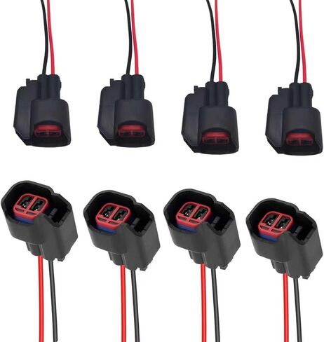 8 PCS Fuel Injector Connector Pigtail, 2 Pin EV6 Injector Connector, Copper Automotive Fuel System Replace Wiring Harness, Compatible with Buick Dodge Ford GMC (Black) in Saudi Arabia
