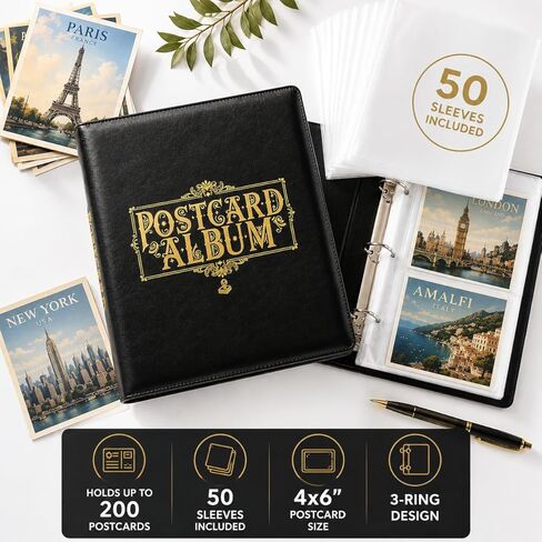 Elegant Postcard Album Book for Collecting, Sleeves Included, Post Card Album Holder Book and Organizer Binder, Post Card Collection Display Storage, Memory Collectors, Travel Photo Album 4x6 in Saudi Arabia