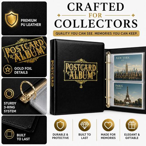 Elegant Postcard Album Book for Collecting, Sleeves Included, Post Card Album Holder Book and Organizer Binder, Post Card Collection Display Storage, Memory Collectors, Travel Photo Album 4x6 in Saudi Arabia