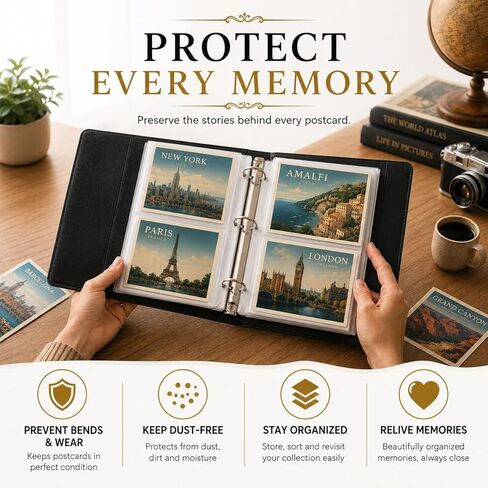 Elegant Postcard Album Book for Collecting, Sleeves Included, Post Card Album Holder Book and Organizer Binder, Post Card Collection Display Storage, Memory Collectors, Travel Photo Album 4x6 in Saudi Arabia
