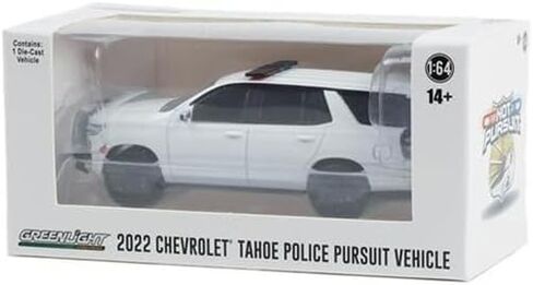 Greenlight 43001LB 1:64 Hot Pursuit - سيارة مطاردة شرطة تشيفي تاهو 2022 (PPV) - بيضاء للبالغين مع شريط إضاءة وقضيب دفع in Kuwait