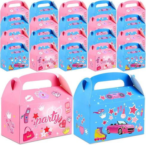 Motiskyy Blue Pink Princess Goodie Bags Princess Pink Party Favor Candy Bags Blue Treat Boxes for Snacks with Handle for Girl Boy Birthday Party Bridal Shower Decorations(24 Pcs) in Kuwait