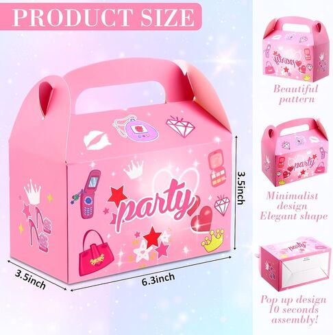 Motiskyy Blue Pink Princess Goodie Bags Princess Pink Party Favor Candy Bags Blue Treat Boxes for Snacks with Handle for Girl Boy Birthday Party Bridal Shower Decorations(24 Pcs) in Kuwait