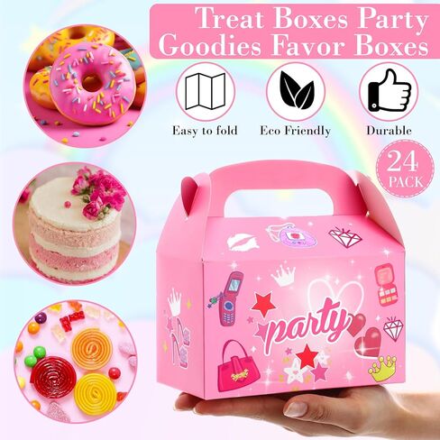 Motiskyy Blue Pink Princess Goodie Bags Princess Pink Party Favor Candy Bags Blue Treat Boxes for Snacks with Handle for Girl Boy Birthday Party Bridal Shower Decorations(24 Pcs) in Kuwait