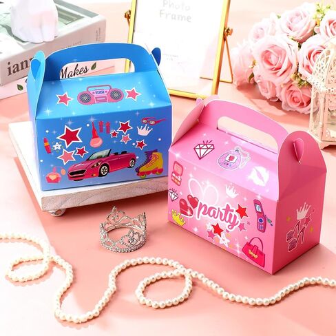 Motiskyy Blue Pink Princess Goodie Bags Princess Pink Party Favor Candy Bags Blue Treat Boxes for Snacks with Handle for Girl Boy Birthday Party Bridal Shower Decorations(24 Pcs) in Kuwait