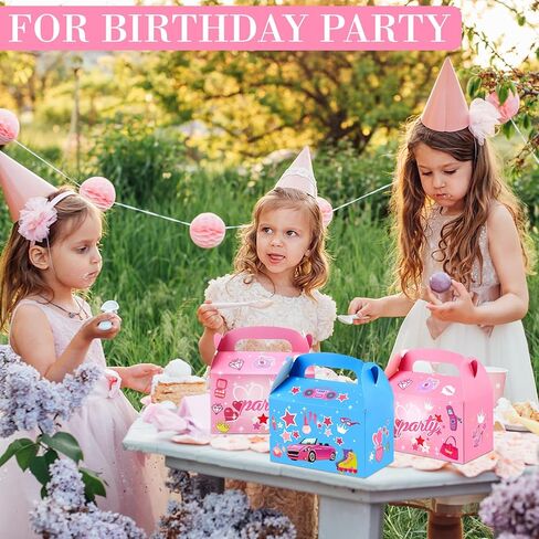 Motiskyy Blue Pink Princess Goodie Bags Princess Pink Party Favor Candy Bags Blue Treat Boxes for Snacks with Handle for Girl Boy Birthday Party Bridal Shower Decorations(24 Pcs) in Kuwait