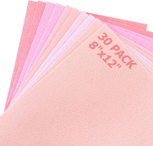 30 Pcs Pink Felt Sheets for Crafts 1mm Thick 5 Assorted Colors Stiff Felt, Felt Fabric for Sewing, Patchwork, DIY Projects and Decoration, 7.9 x 11.8 Inch in Kuwait