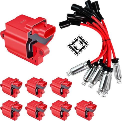 UF271 Ignition Coil & 8mm Spark Plug Wire 12622553 8PCS Square Coils Compatible with Cadillac Escalade 2002-2005,for Chevy Avalanche 1500 2002-2006,for GMC Envoy XL 2003-2004,for Express 1500 in Kuwait