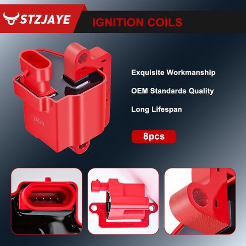 UF271 Ignition Coil & 8mm Spark Plug Wire 12622553 8PCS Square Coils Compatible with Cadillac Escalade 2002-2005,for Chevy Avalanche 1500 2002-2006,for GMC Envoy XL 2003-2004,for Express 1500 in Kuwait