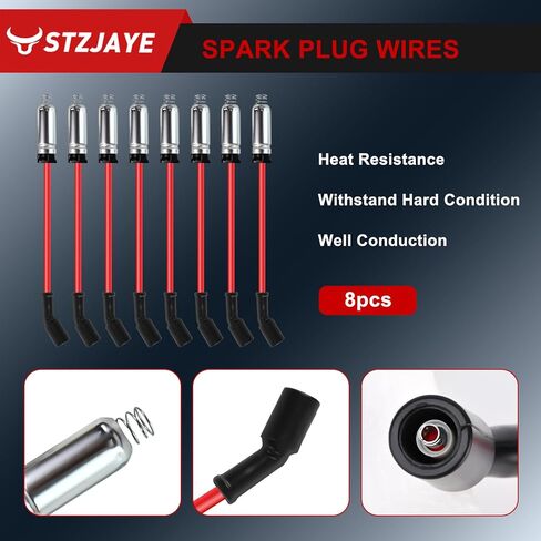 UF271 Ignition Coil & 8mm Spark Plug Wire 12622553 8PCS Square Coils Compatible with Cadillac Escalade 2002-2005,for Chevy Avalanche 1500 2002-2006,for GMC Envoy XL 2003-2004,for Express 1500 in Kuwait