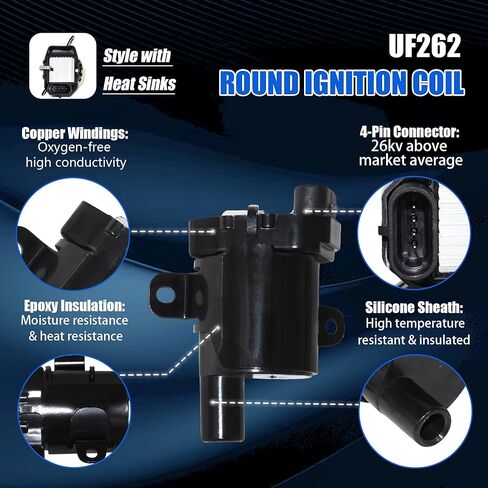 8PCS UF262 D585 Round Ignition Coil Pack Compatible with Chevy Silverado 1500 2500 3500 Tahoe Suburban Express GMC Sierra Savana Yukon Cadillac Escalade V8 4.8L 5.3L 6.0L, Replaces C1251 in Saudi Arabia