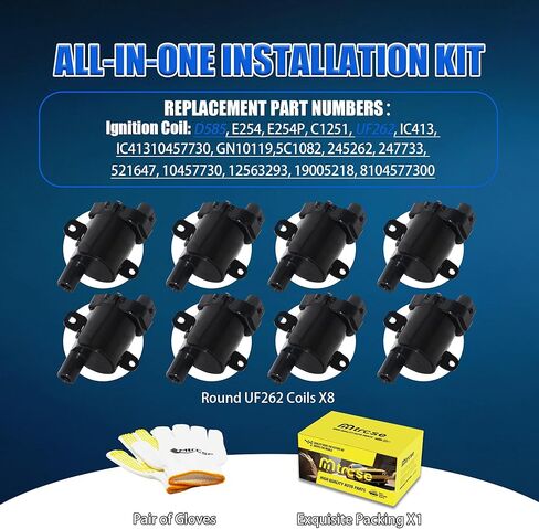 8PCS UF262 D585 Round Ignition Coil Pack Compatible with Chevy Silverado 1500 2500 3500 Tahoe Suburban Express GMC Sierra Savana Yukon Cadillac Escalade V8 4.8L 5.3L 6.0L, Replaces C1251 in Saudi Arabia
