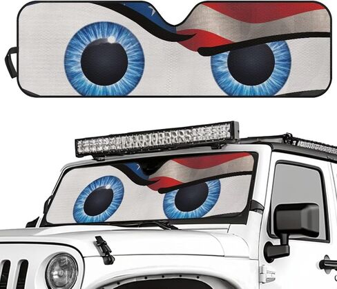 Tuoxiukan Sun Shade for Car Window Front Windshield Sunshade for Jeep Rubicon Sahara TJ JK JKU 2 Door & 4 Door Funny Eyes American Flag Easy to Install Auto Interior Accessories in Kuwait