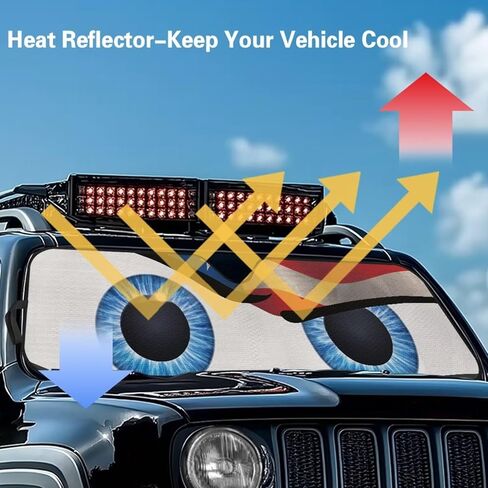 Tuoxiukan Sun Shade for Car Window Front Windshield Sunshade for Jeep Rubicon Sahara TJ JK JKU 2 Door & 4 Door Funny Eyes American Flag Easy to Install Auto Interior Accessories in Kuwait