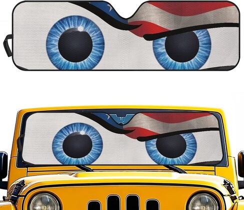 Tuoxiukan Sun Shade for Car Window Front Windshield Sunshade for Jeep Rubicon Sahara TJ JK JKU 2 Door & 4 Door Funny Eyes American Flag Easy to Install Auto Interior Accessories in Kuwait