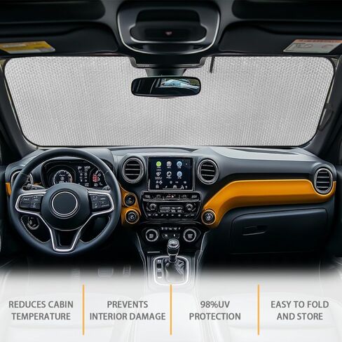 Tuoxiukan Sun Shade for Car Window Front Windshield Sunshade for Jeep Rubicon Sahara TJ JK JKU 2 Door & 4 Door Funny Eyes American Flag Easy to Install Auto Interior Accessories in Kuwait