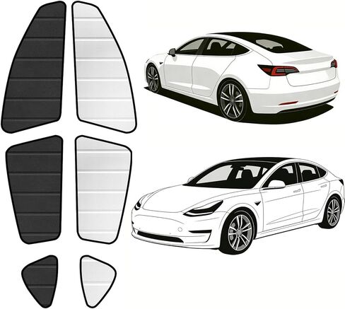 تناسب مخصص لظلال الشمس للنافذة Tesla Model 3 2019-2025، 6 قطع من النافذة الجانبية الأمامية والزجاج الأمامي الخلفي، 5 طبقات من المواد المركبة للحماية من الأشعة فوق البنفسجية وإكسسوارات حاجب الشمس القابلة للطي in Kuwait