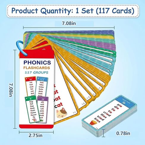 Phonics Word Cards, Phonics Flash Cards for Early Reading Skills, Educational Learning Tool for learners, Durable Cardstock Material with Rounded Corners in Saudi Arabia