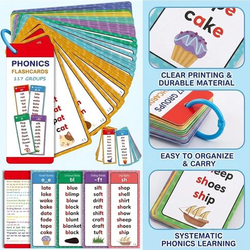 Phonics Word Cards, Phonics Flash Cards for Early Reading Skills, Educational Learning Tool for learners, Durable Cardstock Material with Rounded Corners in Saudi Arabia